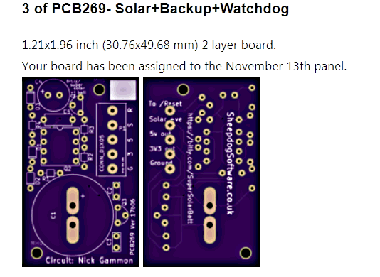 PCB for battery backup solar power unit with watchdog timer.