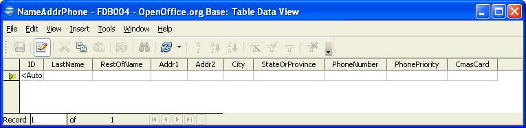 Empty LO or OO Base addressbook database table
