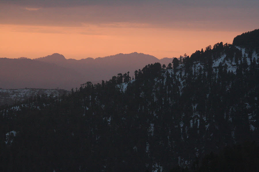 View of mountains, east of Shimla, dawn.