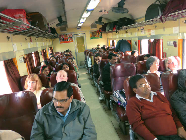 Interior of Indian train, first class
