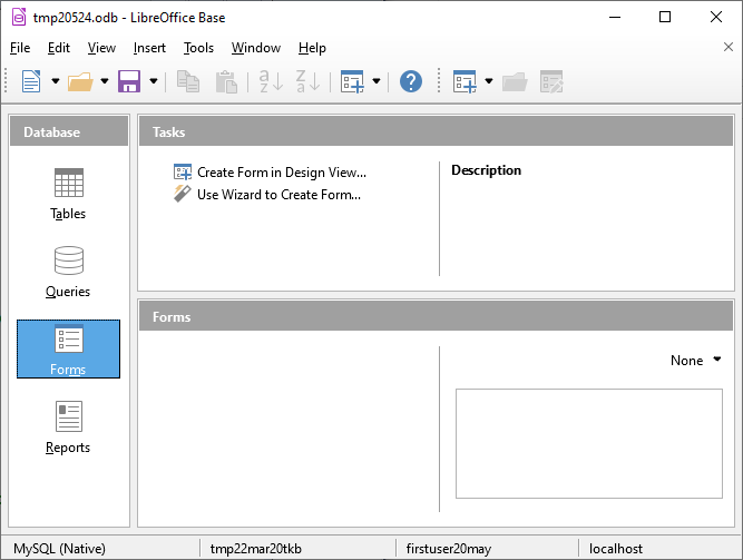 Graphic- LibreOffice Base, first trial of database created
